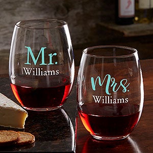 Wedding & Engagement Personalized Stemless Wine Glass