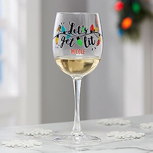 Let's Get Lit Personalized Christmas White Wine Glass