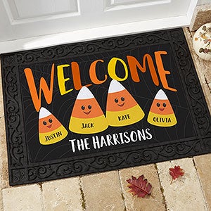 Candy Corn Family 18x27 Personalized Halloween Doormat