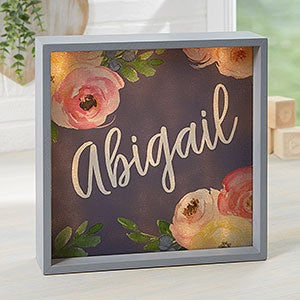 Baby Floral 10x10 Personalized Grey LED Light Shadow Box