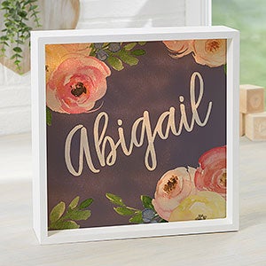 Baby Floral 10x10 Personalized Ivory LED Light Shadow Box