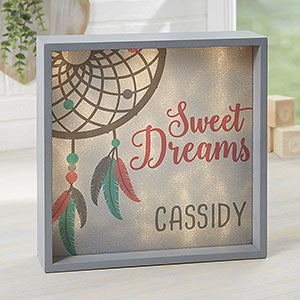 Boho Dreamcatcher Personalized LED Grey 10x10 Shadow Box