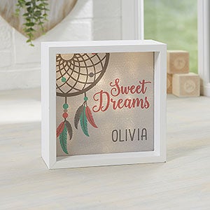 Boho Dreamcatcher Personalized LED Ivory 6x6 Shadow Box