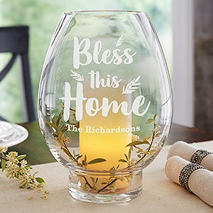 Bless This Home Engraved Hurricane Candle Holder