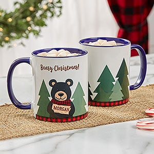 Holiday Bear Personalized Blue Christmas Mug