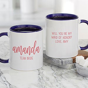 Scripty Style Bridesmaid Personalized Coffee Mug - Blue