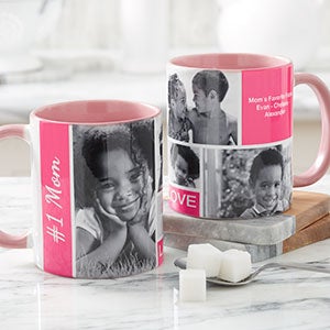 Photo Collage Coffee Mug For Her - 11 oz Pink