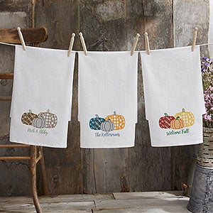 Personalized Flour Sack Towels - Plaid Pumpkins