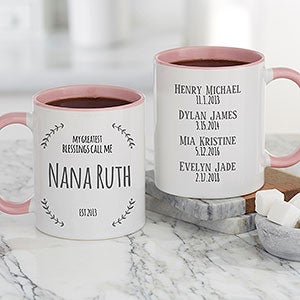 My Greatest Blessings Call Me Personalized Pink Coffee Mug