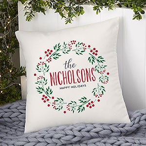 Holiday Wreath Personalized Small Christmas Pillow