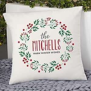 Holiday Wreath Personalized Large Christmas Pillow