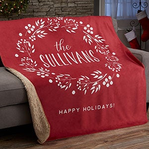 Christmas Wreath Personalized 50x60 Sherpa Blanket