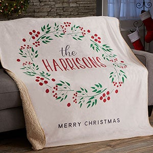 Christmas Wreath Personalized 60x80 Sherpa Blanket