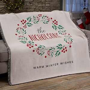 Christmas Wreath Personalized Woven Throw