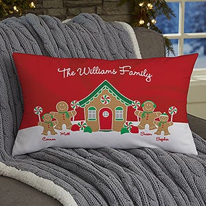 Gingerbread Family Personalized Christmas Lumbar Pillow