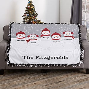 Snowman Family Personalized 50x60 Tie Blanket