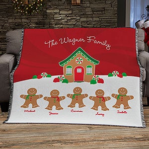 Gingerbread Family Personalized Woven Throw