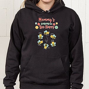 Bee Happy Personalized Black Hooded Sweatshirt - Adult Medium - Black