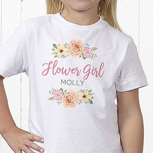 Floral Wreath Personalized Flower Girl Kids T-Shirt - Youth Medium (10-12) - Red