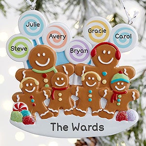 Gingerbread Family 6 Name Personalized Ornament