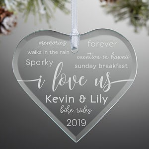 I Love Us Engraved Glass Heart Ornament