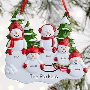 Snowman Family 5 Name Personalized Ornament