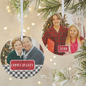 Personalized Buffalo Plaid Photo Christmas Ornament