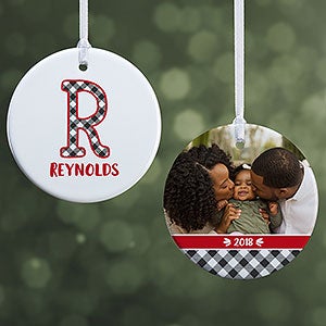 Buffalo Plaid Monogram Photo Christmas Ornament