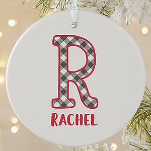 Farmhouse Christmas Buffalo Plaid Monogram Ornament