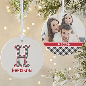 Farmhouse Christmas Buffalo Plaid Photo Ornament