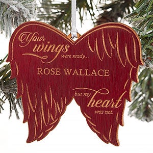 Personalized Angel Wings Memorial Red Wood Ornament