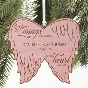 Personalized Angel Wings Memorial Pink Wood Ornament