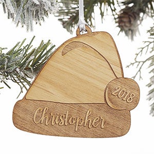 Ho! Ho! Ho! Santa Hat Personalized Wood Ornament