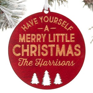 Merry Little Christmas Personalized Red Wood Ornament