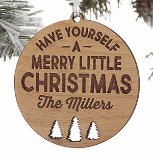 Merry Little Christmas Personalized Natural Wood Ornament