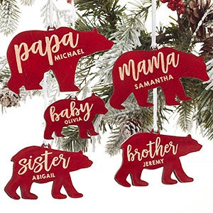 Bear Family Personalized Red Wood Ornament