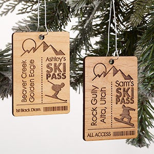 Ski Pass Personalized Natural Wood Ornament