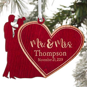 Mr & Mrs Personalized Christmas Red Wood Ornament