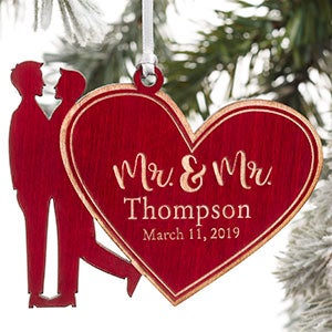 Mr & Mr Personalized Christmas Red Wood Ornament