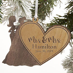 Mrs & Mrs Personalized Christmas Wood Ornament