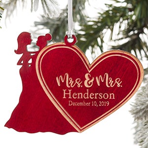 Mrs & Mrs Personalized Christmas Red Wood Ornament