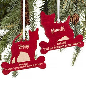 Dog Memorial Personalized Red Wood Ornament