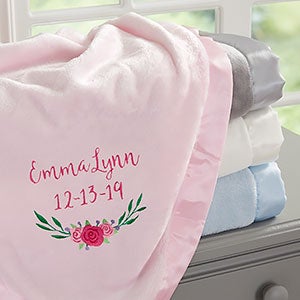 Floral Embroidered Pink Baby Blanket