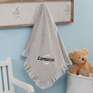 Baby Name Embroidered Grey Velour Baby Blanket