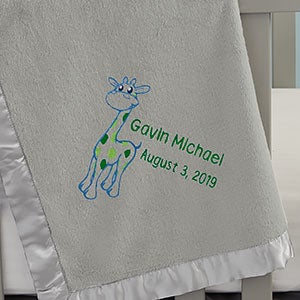 Giraffe Embroidered Grey Baby Blanket