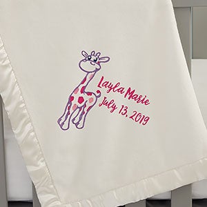 Giraffe Embroidered Ivory Baby Blanket