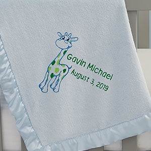 Giraffe Embroidered Blue Baby Blanket