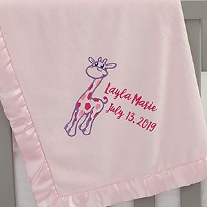 Giraffe Embroidered Pink Baby Blanket