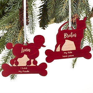 Dog Breed Personalized Red Wood Ornament