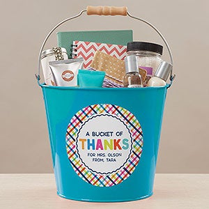 Bucket Of Thanks Personalized Large Metal Bucket - Turquoise